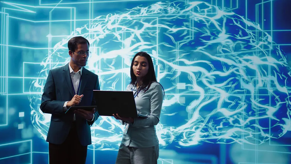 Technology professionals comparing MLOps vs DevOps vs DataOps strategies using AI-driven analytics and automation dashboards